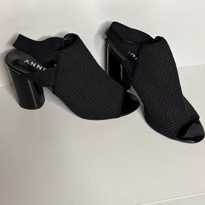 Anne Klein Black Knit Open-Toe Heels